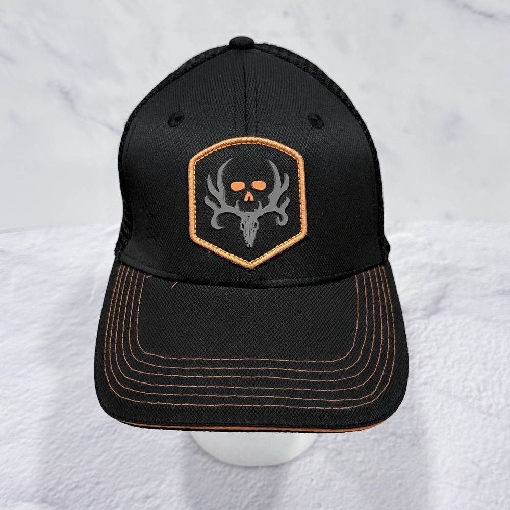 Bone Collector Black Mesh Truckers Cap Hat‎ Stretch Fit S/M Outdoors Hunting